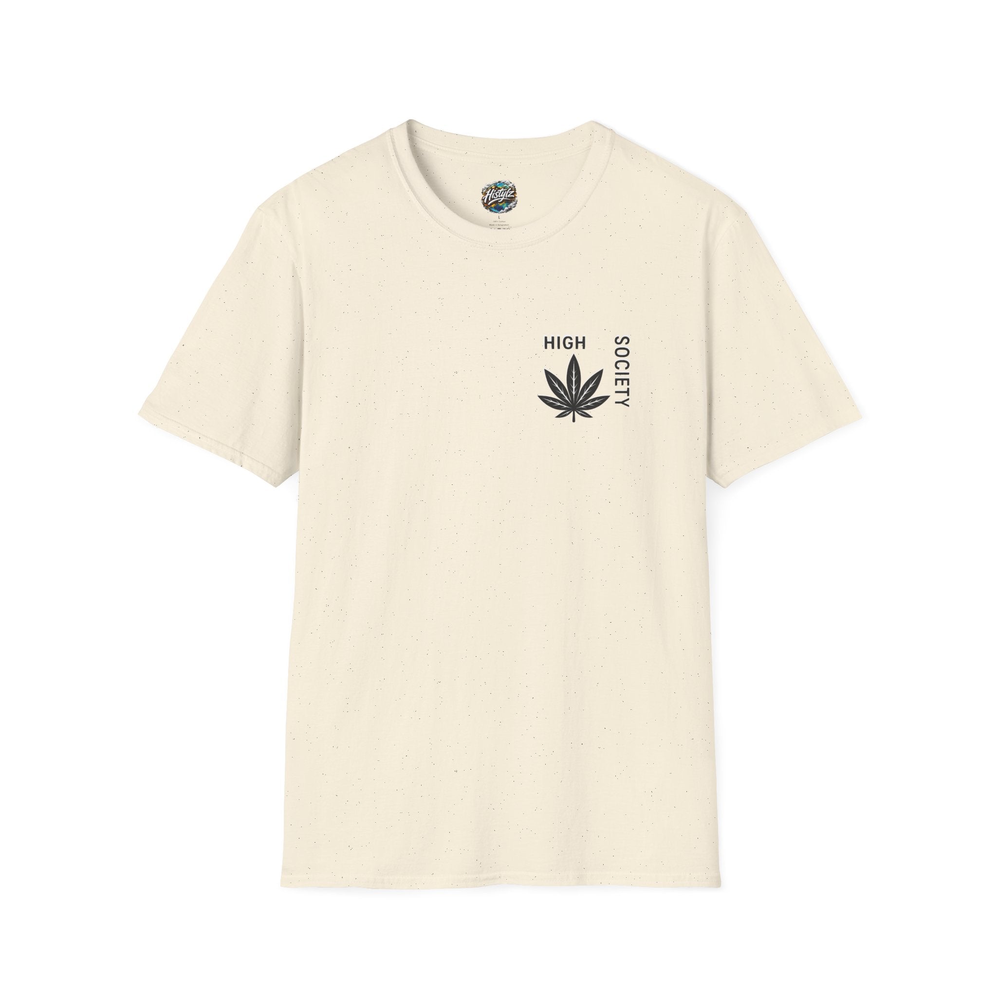 High Society Leaf T-Shirt detail view – HIGH SOCIETY cannabis leaf chest print