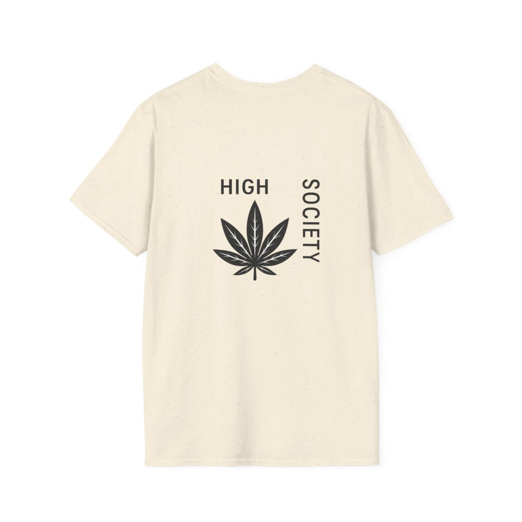 High Society Leaf T-Shirt in Natural – back view with cannabis leaf graphic