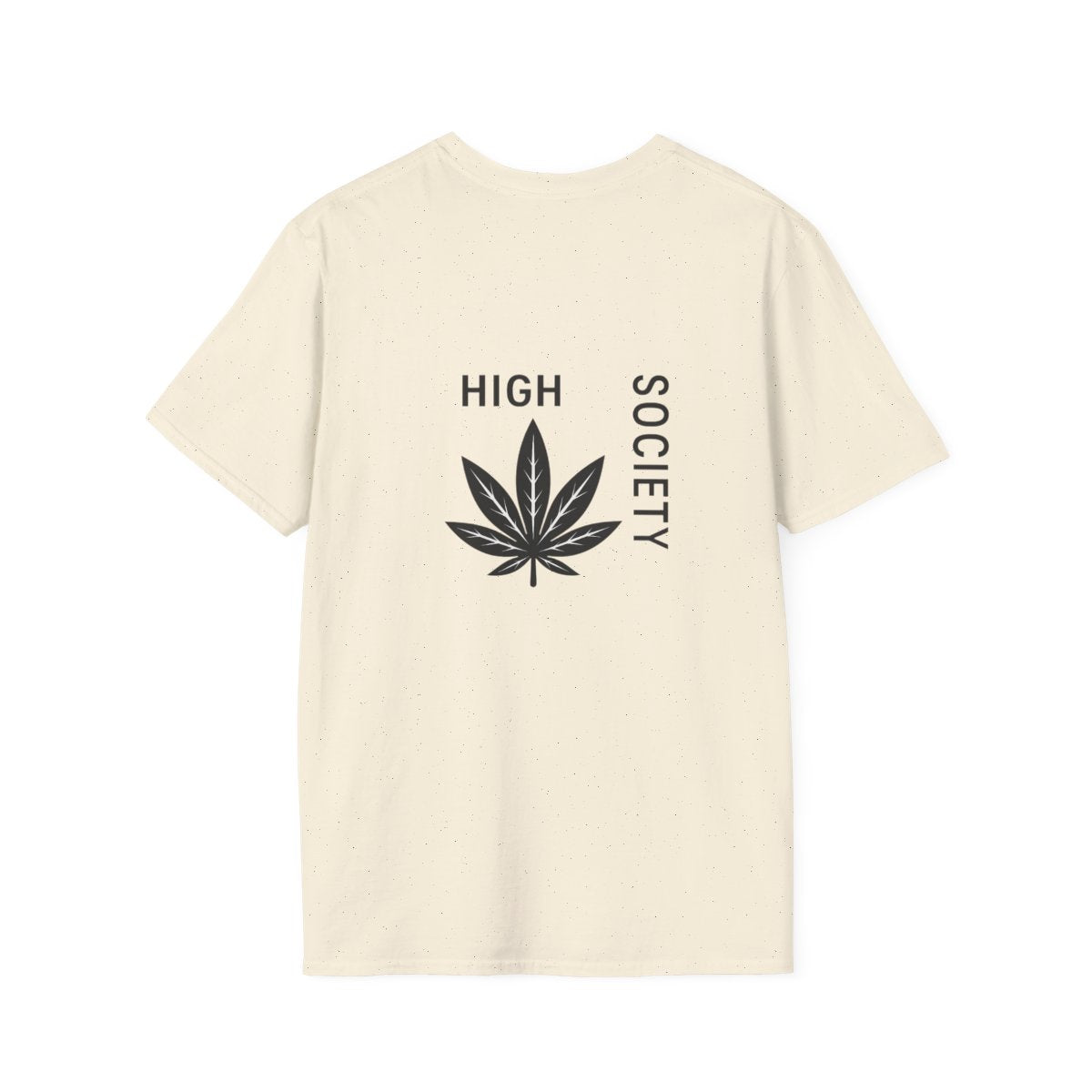 High Society Leaf T-Shirt in Natural – back view with cannabis leaf graphic